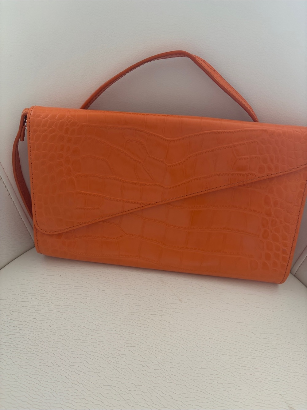 Danier Leather Orange Croc-Embossed Handle Clutch